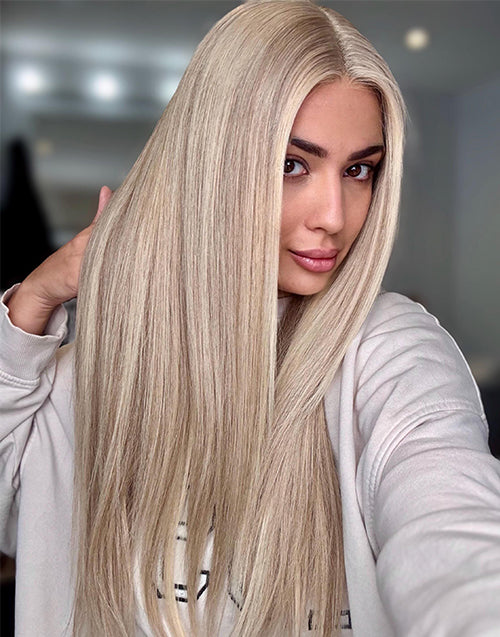 Kola- Ashy Dark Blonde With Platinum Blonde Balayage Straight Lace Front Wig