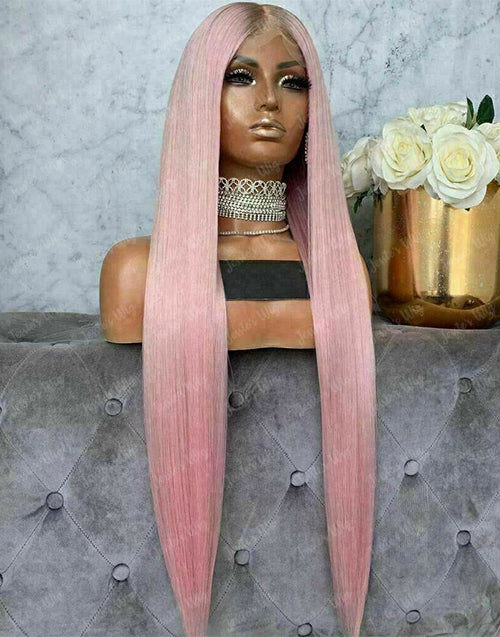 Belen-13x4 Ombre Light Pink Straight Lace Frontal Wig Pre plucked Glueless Human Hair Wig