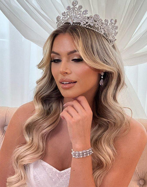 Eliza-Wedding Style Highlight Ash Blonde Wavy 360 Lace Human Hair Wig For Women