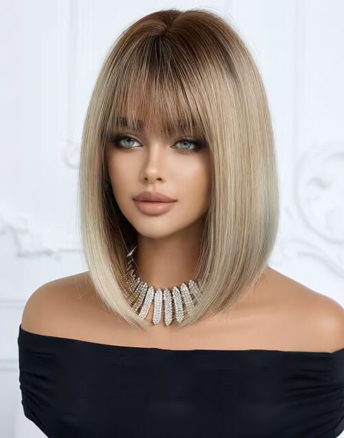 Moon- Minimalist Lace Brown Platinum Gradient Air Bangs Collarbone Straight Bob Wig