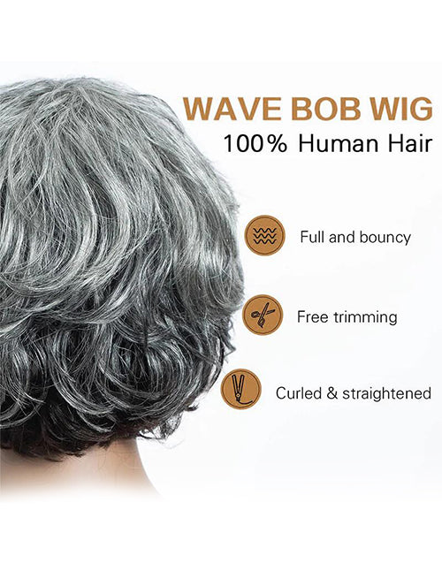 Yoselin- Salt And Pepper Wig Short Natural Wave Bob Glueless Wig With Bangs For Women