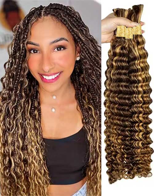 Highlight Honey Brown Deep Wave Hair Bulk Braiding Hair for Human Hair Extensions for Micro braiding No Weft 12A