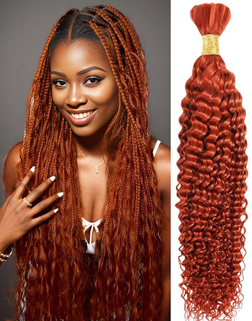 Ginger Color Curly Bulk 12A Human Hair for Braiding Human Hair Extensions for Boho Braids No Weft