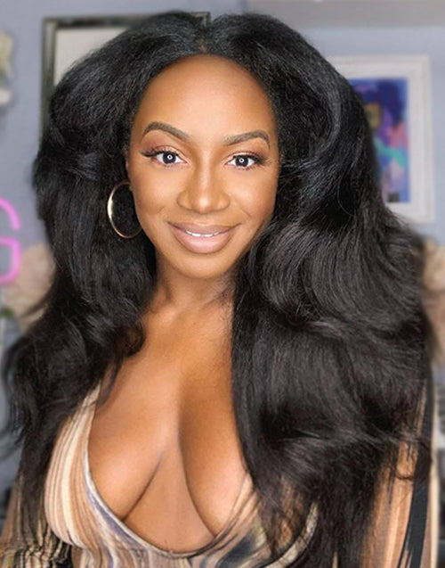 22" Kinky Wave Half Wig Human Hair Blow Out Style 1 Wig 3 Different Looks Flash Deal