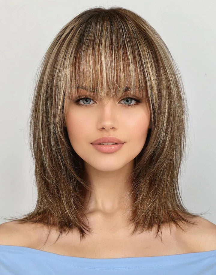 Ayla-Layered Ombre Ash Blonde Bob Wig With Bangs 5.5x5.5 Lace Closure Wig