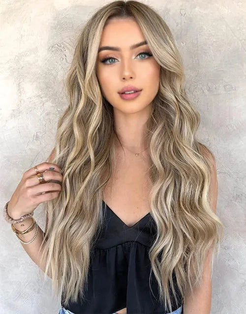 Dalyn-Real HD Lace Honey Blonde Dark Roots Highlights Luxury Wavy Lace Front Wig For Women