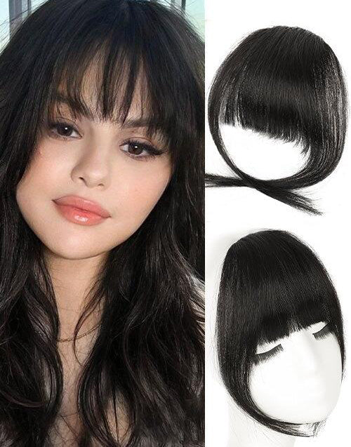 Black Color Clip in Bangs Real Human Hair Clip On Bangs With Temples For Women Daily Wear