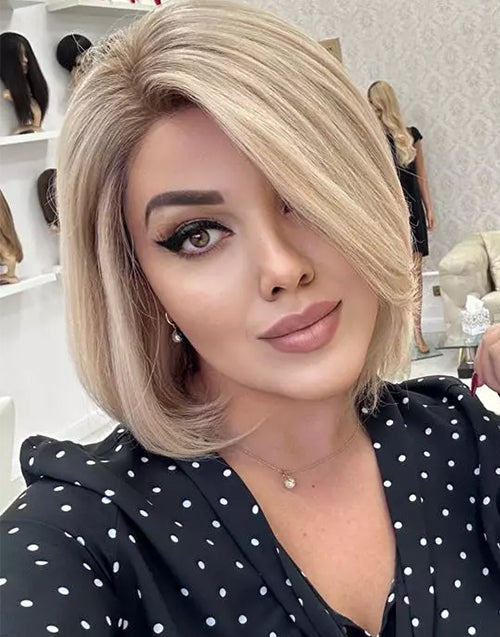 Naika- Ombre Light Blonde Highlight Bob Natural Straight 13x6 Lace Glueless Wig For Women