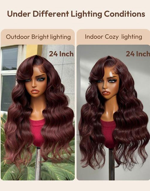 Shayla- Smart-Fit Pull Go Dark Auburn Side Part Big Bouncy Wave Glueless Wig Human Hair Pre Cut Lace