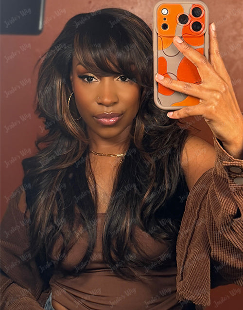 Kristel- Influencer Same Smart-Fit Pull Go Brown Highlight Layered Wavy Wig Pre Cut Lace Glueless Wig