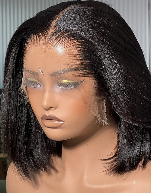 Lagos M Shape Hairline Kinky Straight Bob  Real HD Lace Wig 13x5 Pre Cut Lace Glueless Wig