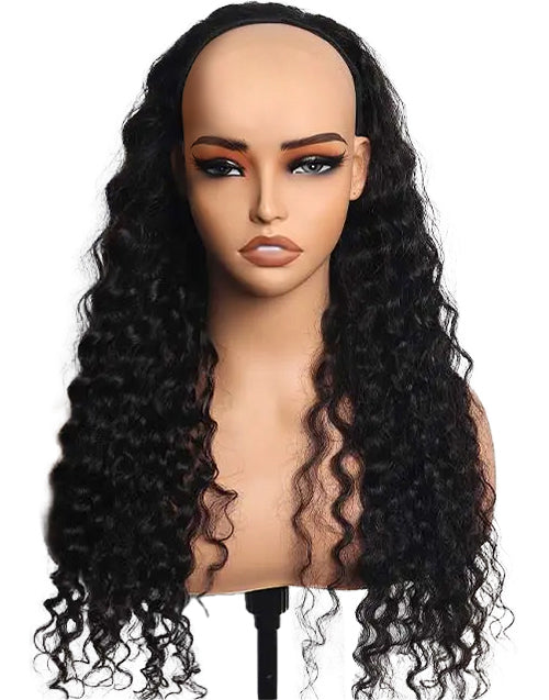 Half Wigs Water Wave Human Hair Half Up Half Down Styles One Fit All