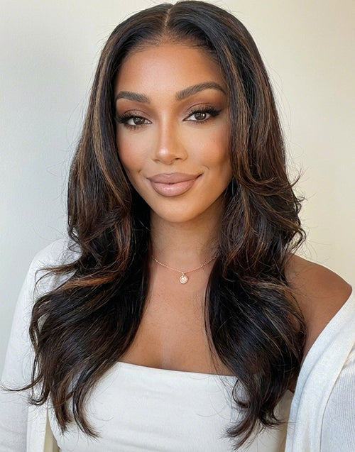 Letty- 16" 20" 24" Brown Highlight Layered Wavy 7x5 Pre Cut Lace Wig Glueless Wig