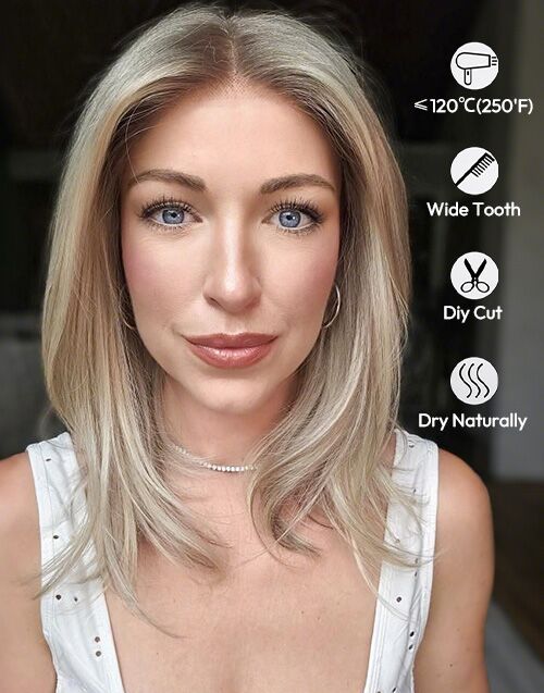 Yara- Ombre Ash Blonde Straight Bob Wig Undetectable Hairline Glueless Wigs For Women 13x4 Lace