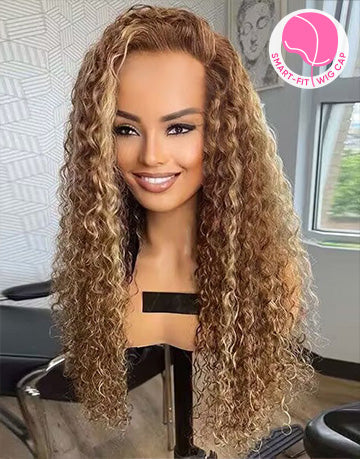 Denise- Smart-Fit Pull Go Upgraded 13x5 Pre Everything Highlight Honey Blonde Water Wave Pre-cut Lace Front Wig Glueless Human Hair Wig