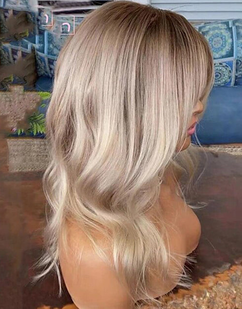 Werk-13x6 Deep Part Lace Front Curtain Bang Wigs Ombre Cream Blonde Wavy Wigs For Caucasian Women