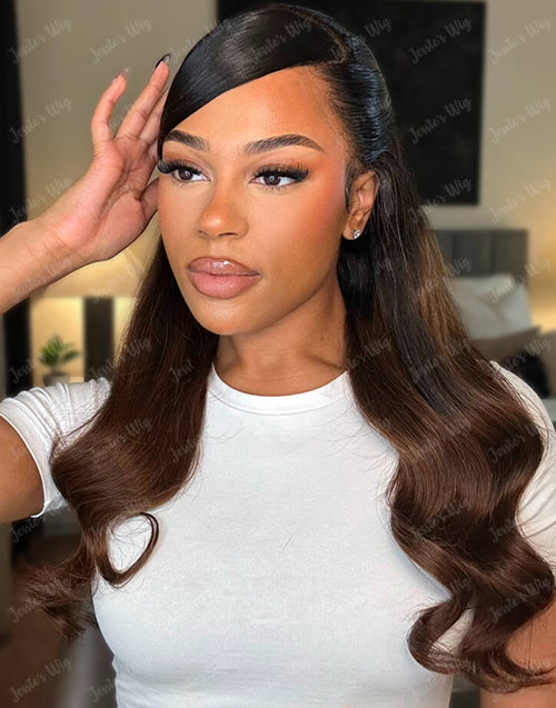 Chaya- Smart-Fit Pull Go Ombre Chocolate Brown Color Pre Cut Lace Body Wave Pre Plucked Lace Frontal Wig