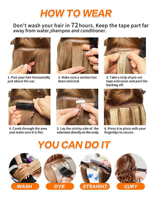 P4/27 Hair Tape Straight Human Hair Extensions Brown With Blonde Highlights