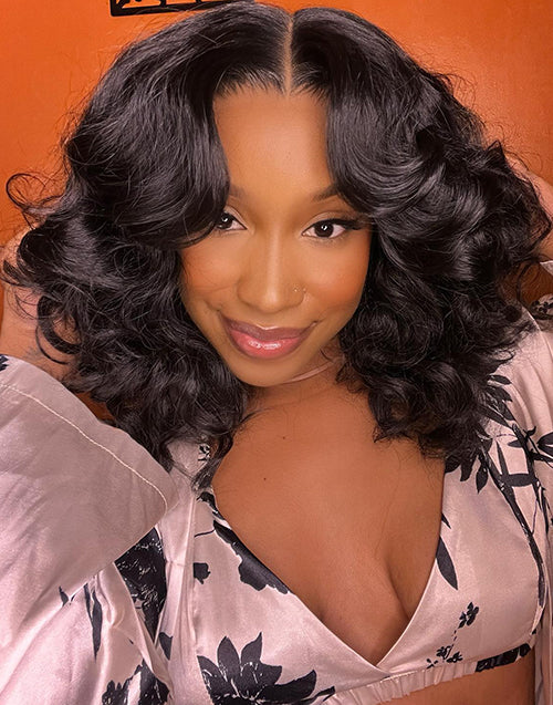Drawstring Wigs Trendy Loose Curl Bob Pull Go Glueless Wig Pre Cut Lace Fit All Head Sizes