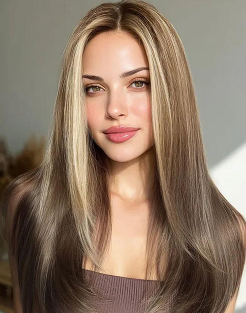 Ofelia- Highlight Brown Blonde Layered Cut Straight 13x4 Lace Front Wig For Women