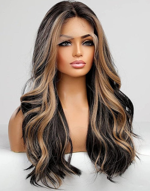 Liz- Black Color With Honey Balayage Loose Wavy 13x5 Pre Cut Lace Glueless Wig