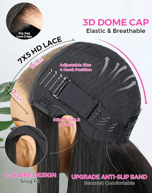 Niamh -Pre Cut 7X5 Glueless Blow Out Copper Brown Black Color Bob Human Hair Wig