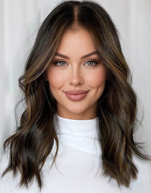 16" 18" Highlight Chocolate Brown Wavy 13x4/5.5x5.5 Lace Glueless Wig Flash Deal
