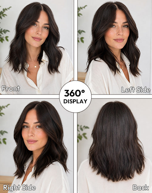 360-degree display grid of Taseen 7x4.5 mono lace top wig in dark brown loose waves