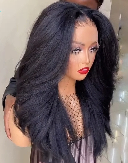 7x5 Glueless Pull Go Wigs Blow Out Kinky Straight Human Hair Lace Wigs