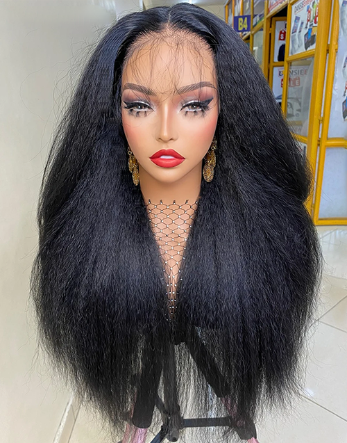 7x5 Glueless Pull Go Wigs Blow Out Kinky Straight Human Hair Lace Wigs