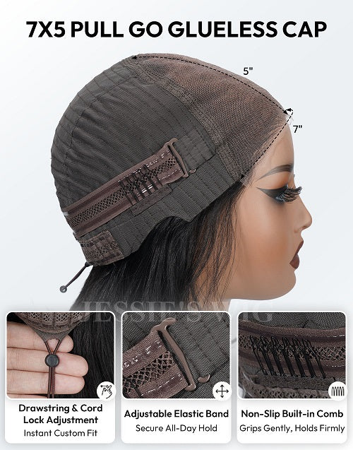 [Ready To Ship Only For US]Chloe- Brown Color Layered Bob Wig With Curtain Bangs 7x5 Pre Cut Lace