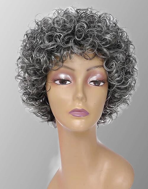 Stephanie- Salt & Pepper Curly Pixie Cut Bob Wig With Bangs for Older Women/Mom/Grandmother Daily Use