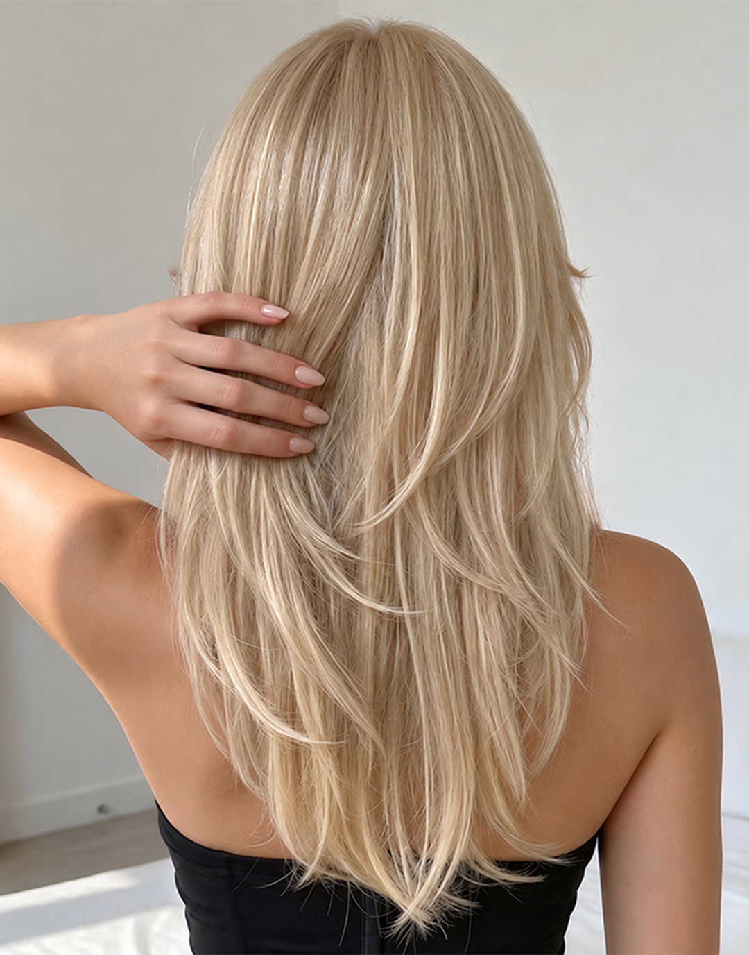 Selina-13x6 Glueless Layered Cut Ombre Ash Blonde Balayage Light Density Highlighted Human Hair Wigs for Women