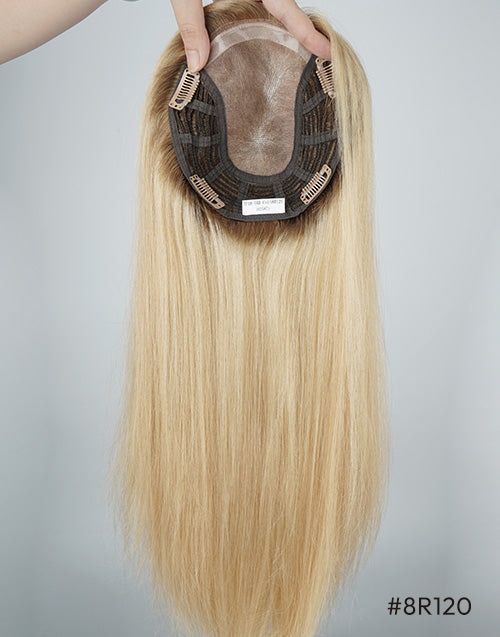 #R8-26/8 6"x7" Hair Topper Clip In Extensions For Thinning Hair Natural Look Full Coverage Fine Mono Wefted Human Hair