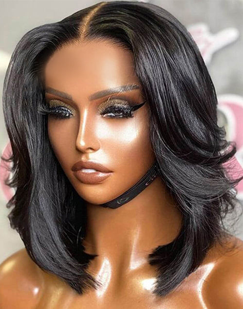 Kay- Smart-Fit Pull Go Straight Layered Cut Short Bob Glueless Wig 13×5 Pre Cut Lace Front Human Hair Wig