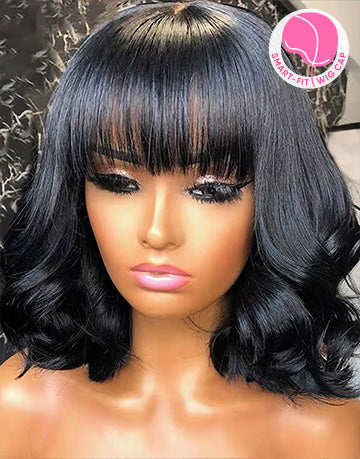 Elowen- Smart-Fit Pull Go Glueless Wig 6x5 Pre Cut Lace Bob Wavy 13x5 Pre Everything Human Hair Wig With Bangs