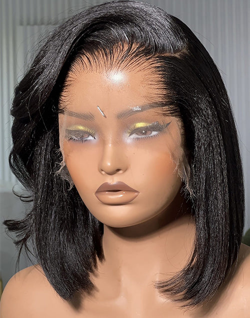 Lagos M Shape Hairline Kinky Straight Bob  Real HD Lace Wig 13x5 Pre Cut Lace Glueless Wig