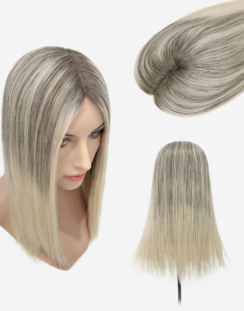 3”x5” Fine Mono Base Clip-In Crown Blonde Remy Human Hair Toppers For Thinning Hair