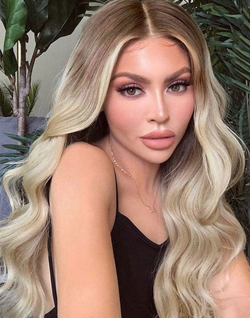 14" 26" 30" Ombre Ash Blonde Highlight Wavy Wig With Dark Roots Flash Deal