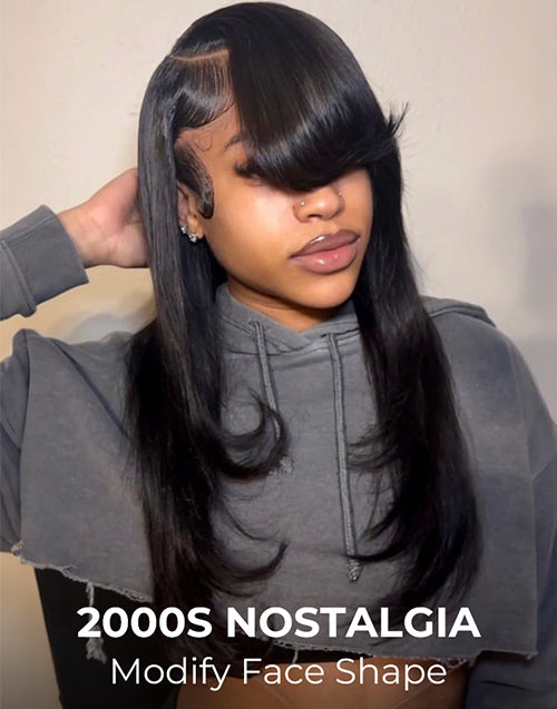 Layered Straight 13x5 Pre Cut Lace Wig With Sides Bangs Glueless Wig Human Hair