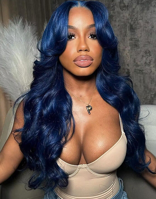 Lola- Blue Color Glueless Body Wave 4X4 Pre Cut Lace Closure Wig Human Hair