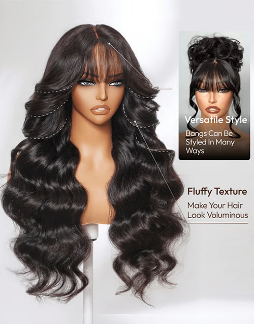 [BOGO From 16"] 13x5 Pre Everything Pull Go Body Wave Glueless Wig With Bangs Flash Deal