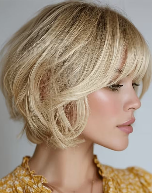 Worldwide Dispatch 3-7 Days|Daycee- Minimalist Lace Ombre Blonde Wavy Bob Wig With Bangs