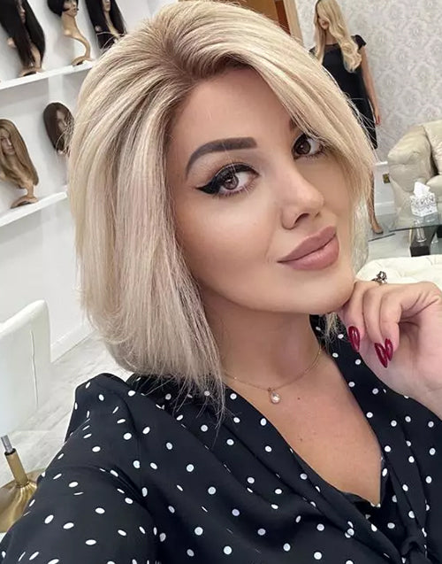 Naika- Ombre Light Blonde Highlight Bob Natural Straight 13x6 Lace Glueless Wig For Women