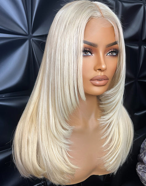 Leonie- Ombre Blonde Balayage Layered Cut Straight Gluless Wig Human Hair