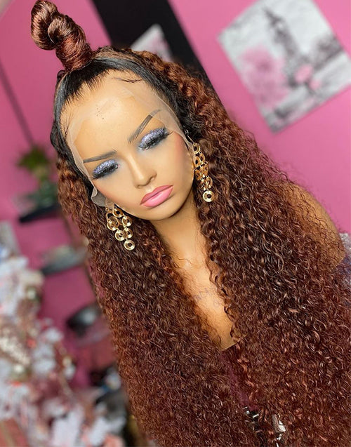 Morale- 360 Lace Ombre Brown Curly Wig Flexi-Fit Invisi Wig Pre-Cut Lace Natural Hairline