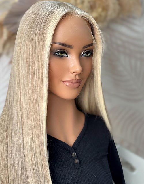 Kola- Ashy Dark Blonde With Platinum Blonde Balayage Straight Lace Front Wig