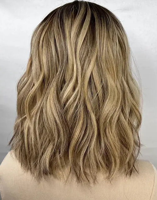 Casey-Ombre Blonde With Brown Root Short Wavy Bob Wig Raw Human Hair 13x4 Lace Top Jewish Wigs For Women