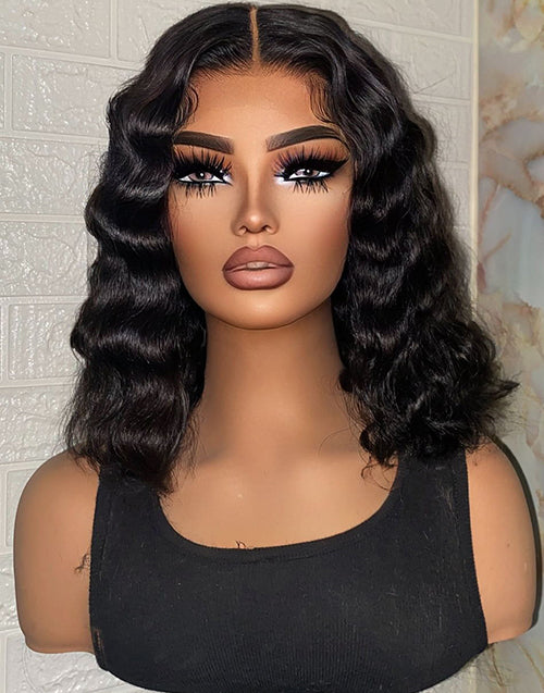 Meroy- Smart-Fit Pull Go Short Bob Crimp Wave Glueless Human Hair Wig 5x5 Pre Cut Lace