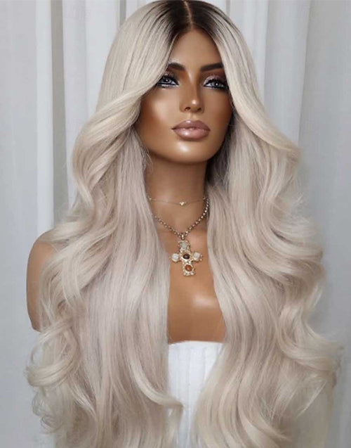 Latori- Ombre Blonde Wavy Wig With Black Roots True-Hold 5.5x5.5 Lace Gluless Wig